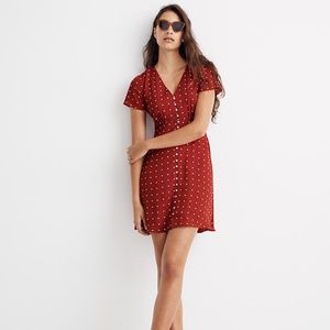 Madewell Red Button-Front Swing Dress Grid Dot 4
